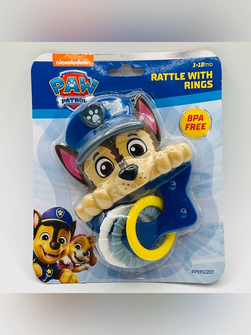🌼4/$10🌼 NEW Paw Patrol Chase Baby (1-18 mo) Rattle with Rings - Blue & Yellow